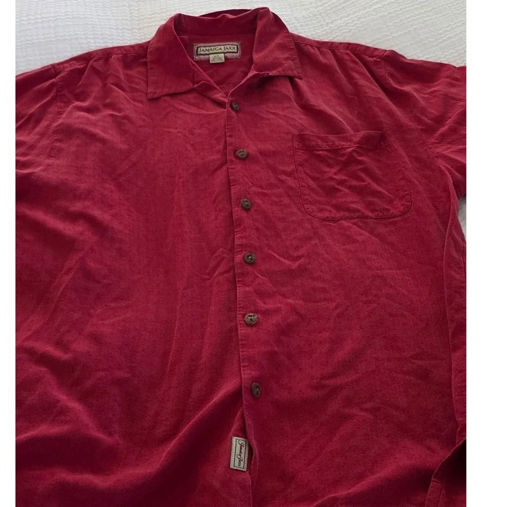 Jamaica Jaxx Mens Red Silk Short Sleeve Button Up Shirt Size L G - Picture 3 of 3